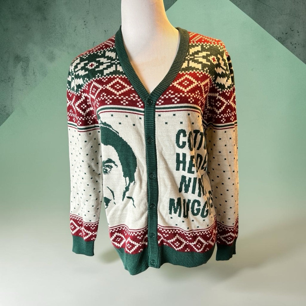 ELF Cardigan Sz M Buddy Cotton Headed Ninny Muggins Ugly Sweater Christmas Party - Picture 3 of 7